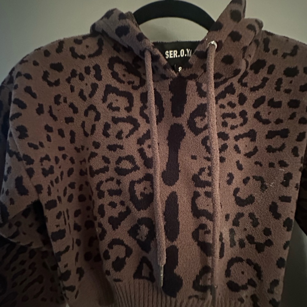 SER.O.YA Animal Print Hoodie in Brown and Black